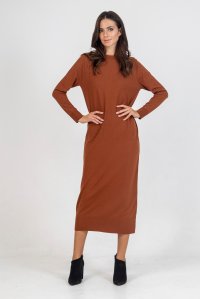 Viscose blend midi dress amber brown