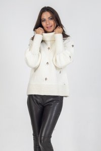 Embellished sweater with crystals ivory