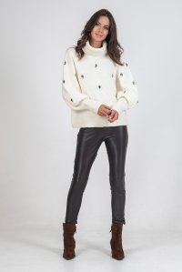 Embellished sweater with crystals ivory