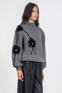 Mohair -blend sweater with handmade details medium grey-black