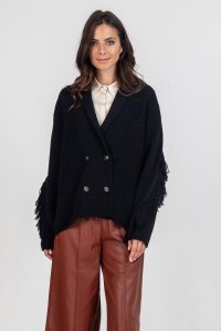 Alpaca blend english rib fringed cardigan black