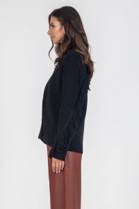 Alpaca blend english rib fringed cardigan black