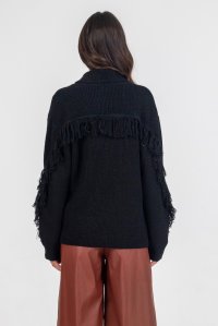 Alpaca blend english rib fringed cardigan black