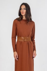 Rounded boucle leather belt camel