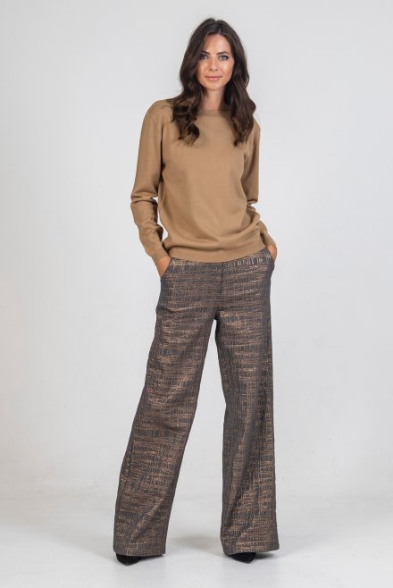 Brocade wide length pants taupe-gold