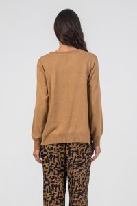 Viscose twill printed blouse with knitted details camel