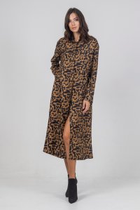 Viscose twill printed shirt dress camel