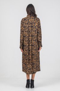 Viscose twill printed shirt dress camel