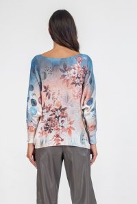 Long sleeved knitted sweater with flora design multicolored