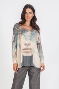 Thin long sleeved patterned v-neck sweater multicolored