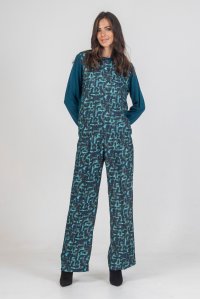 Viscose twill printed wide pants petrol