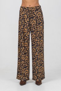 Viscose twill printed wide pants camel