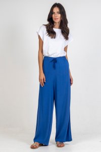 Crepe marocaine wide leg pants with knitted details atlantic blue