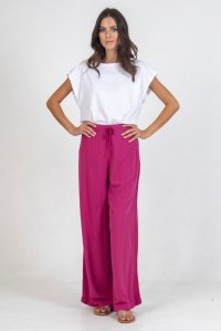 Crepe marocaine wide leg pants with knitted details orchid flower