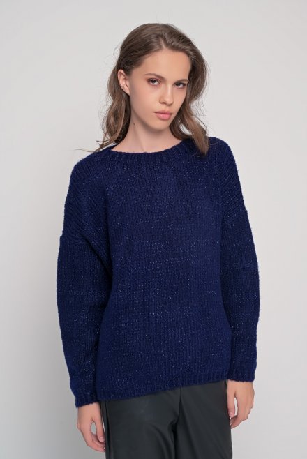 Mohair-lurex blend oversized sweater navy