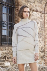 Intarrsia  turtleneck sweater with lurex ivory