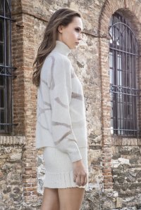 Intarrsia  turtleneck sweater with lurex ivory