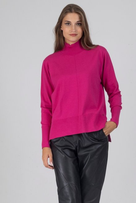 Viscose blend turtleneck sweater fuchia