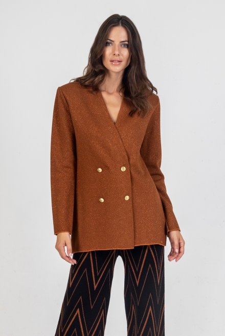 Woo-Lurex  double breasted knitted blazer amber brown