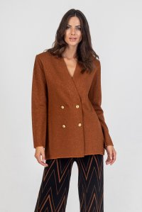 Woo-Lurex  double breasted knitted blazer amber brown