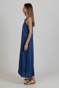 Crepe marocaine maxi dress with knitted details royal blue