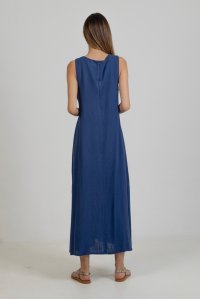 Crepe marocaine maxi dress with knitted details royal blue