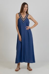 Crepe marocaine maxi dress with knitted details royal blue