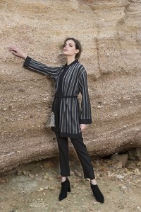 Wool blend jacquard striped cardigan black