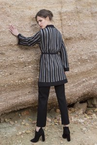 Wool blend jacquard striped cardigan black