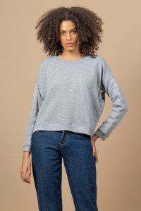 Cotton relaxed sweatshirt with multicolored knitted details light grey