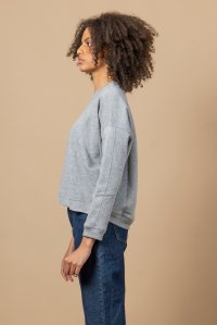 Cotton relaxed sweatshirt with multicolored knitted details light grey