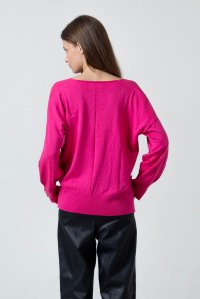 Cotton blend v-neck sweater fuchsia