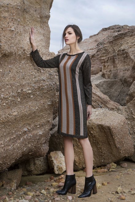 Lurex intarsia striped dress black-gold