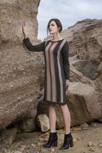 Lurex intarsia striped dress black-gold