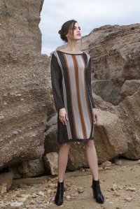 Lurex intarsia striped dress black-gold