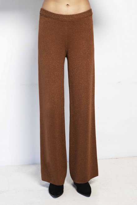 Cotton blend two-tone pants amber brown-black