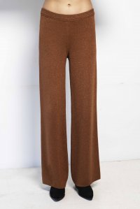 Cotton blend two-tone pants amber brown-black