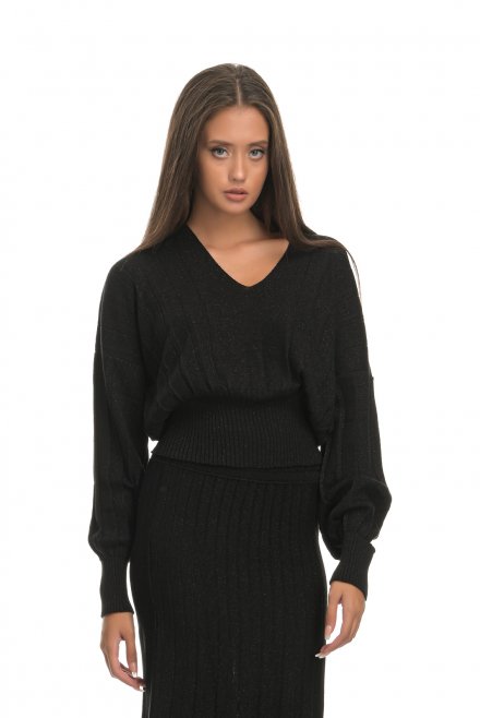 Lurex V-neck top black