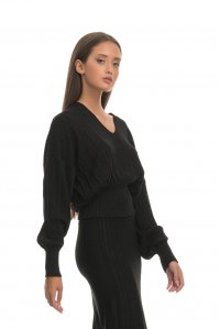 Lurex V-neck top black