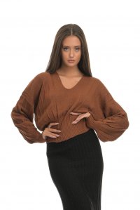 Lurex V-neck top burnt orange