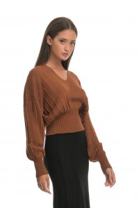 Lurex V-neck top burnt orange