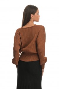 Lurex V-neck top burnt orange