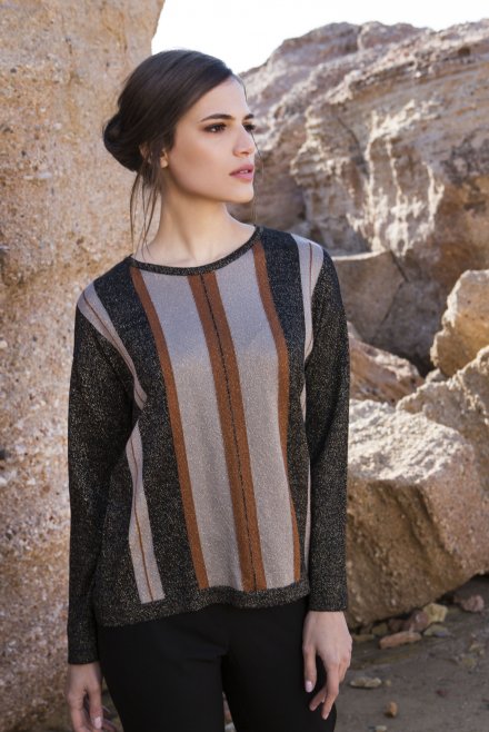 Lurex intarsia striped top black-gold