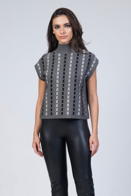 Knitted sweater with lurex medium grey-black -silver grey